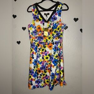 ABS by Allen Schwartz Multicolor Floral V-Neck Dress Size Large NWT